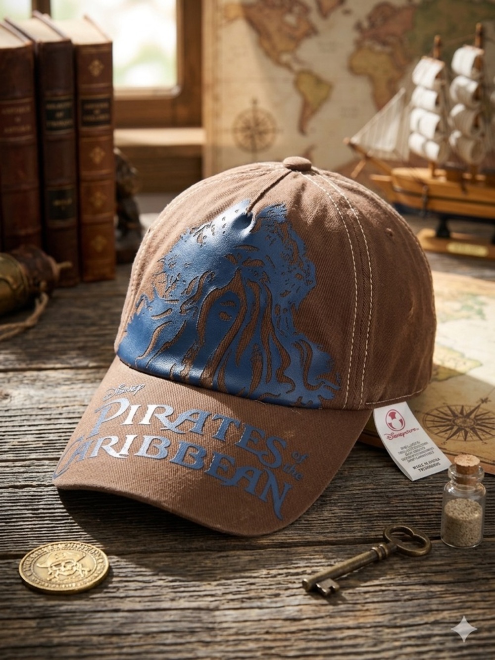 Disney Pirates of the Caribbean Brown Cap with Blue Davy Jones Graphic
